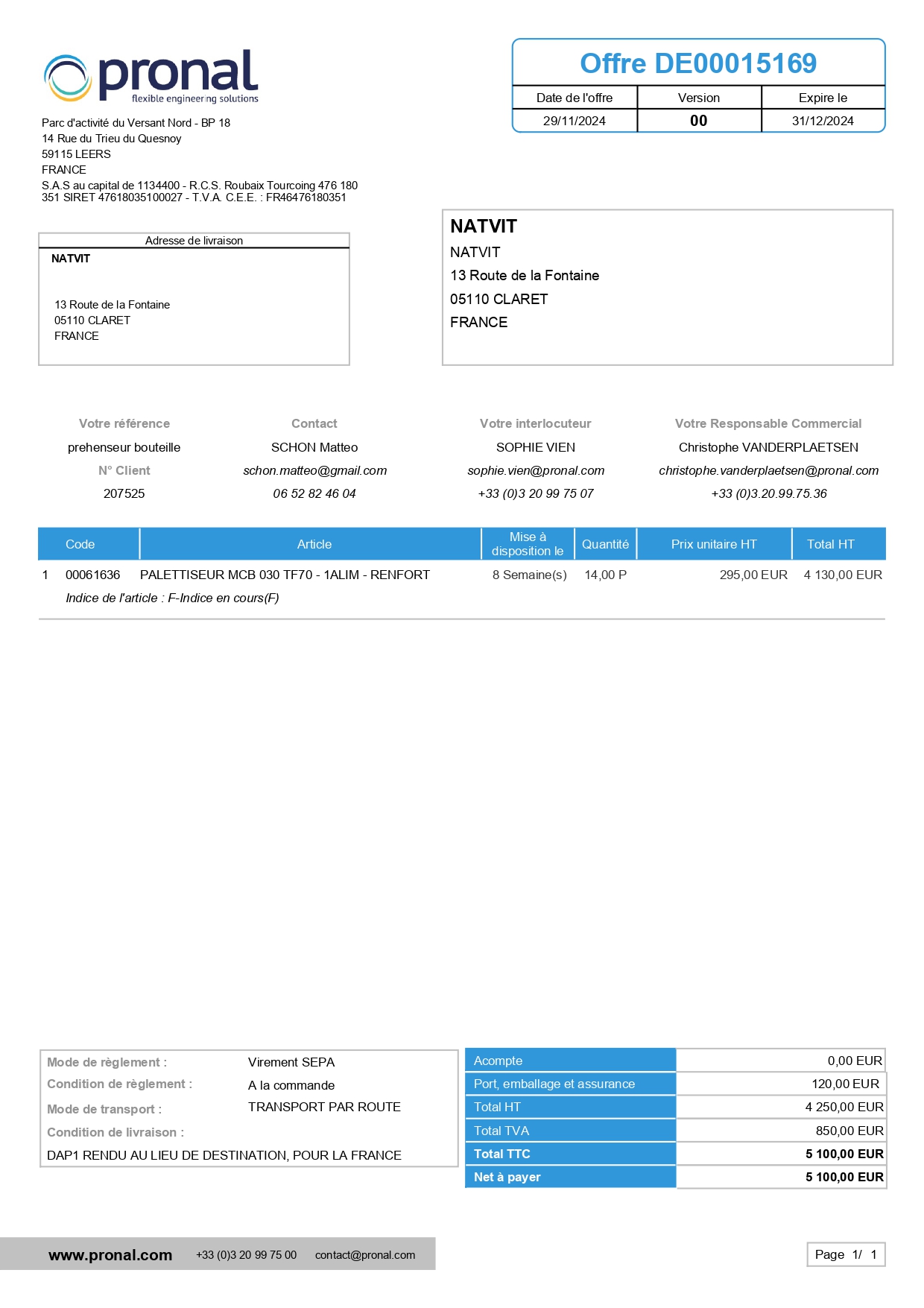 Devis préhenseurs Pronal